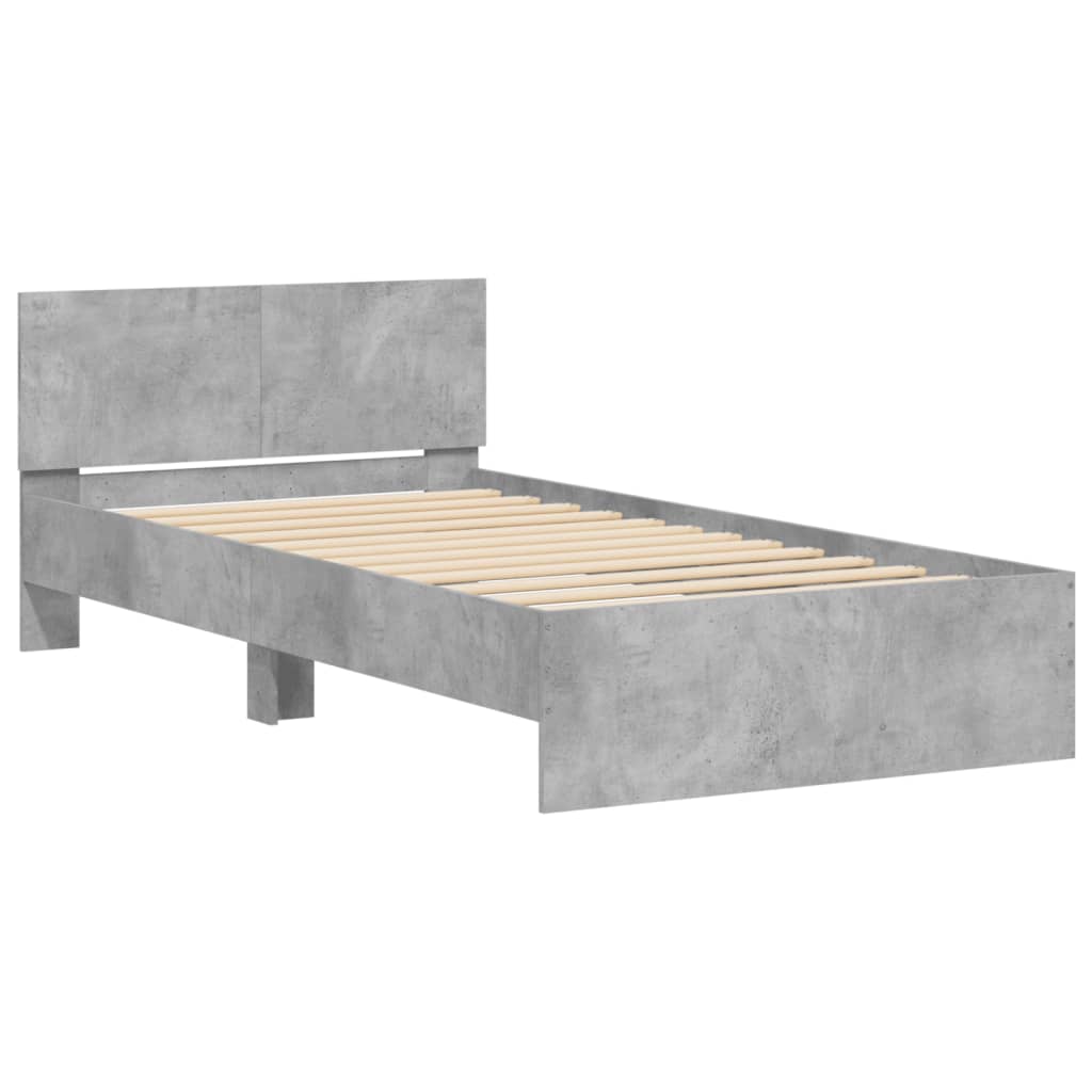 vidaXL Bed Frame without Mattress with Headboard Concrete Grey 100x200 cm 3