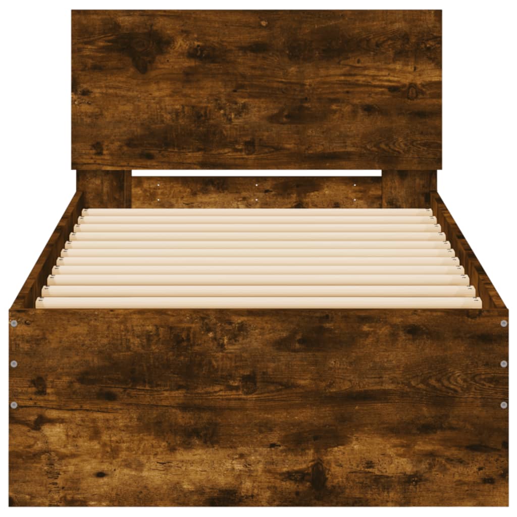 vidaXL Bed Frame without Mattress with Headboard Smoked Oak 90x190 cm Single 5