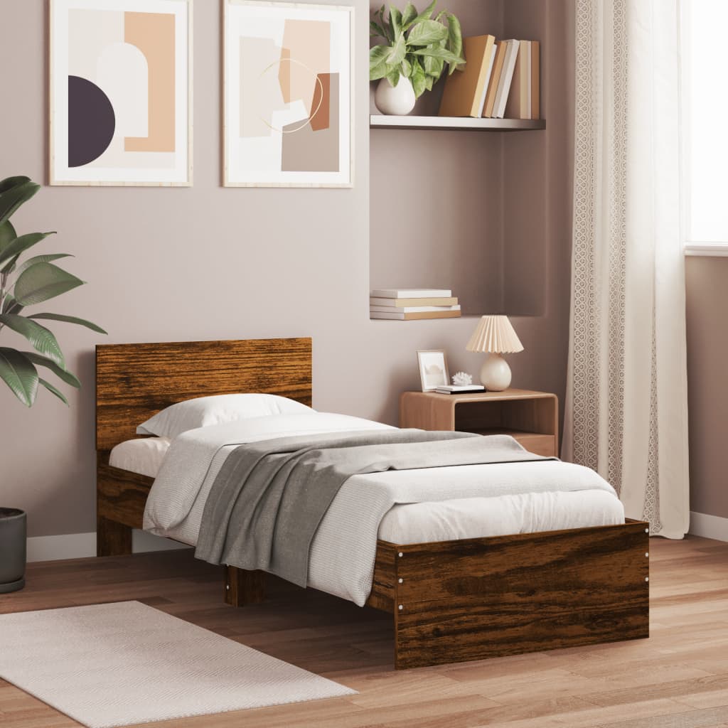 vidaXL Bed Frame without Mattress with Headboard Smoked Oak 75x190 cm Small Single 1