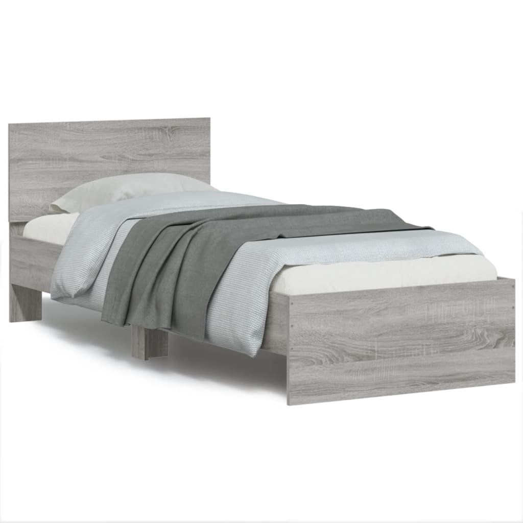 vidaXL Bed Frame without Mattress with Headboard Grey Sonoma 75x190 cm Small Single 2