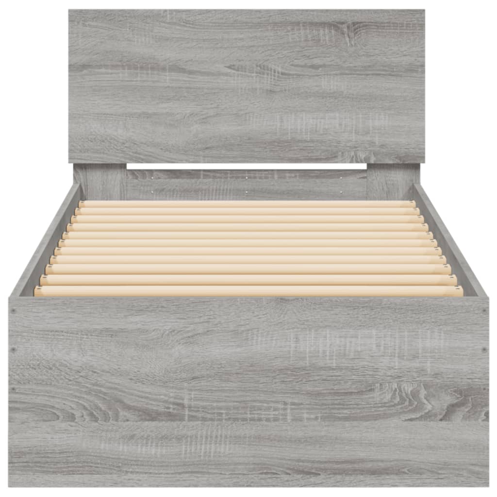 vidaXL Bed Frame without Mattress with Headboard Grey Sonoma 75x190 cm Small Single 5