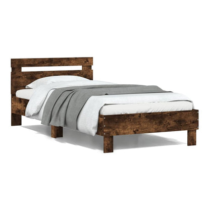 Bed Frame with LED without Mattress Smoked Oak 100 x 200 cm
