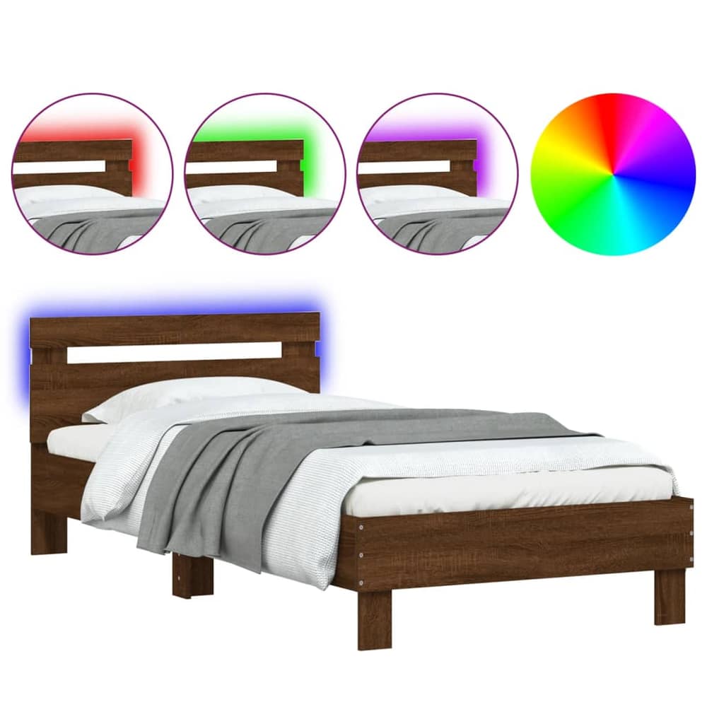 Bed Frame with LED without Mattress Brown Oak 100 x 200 cm