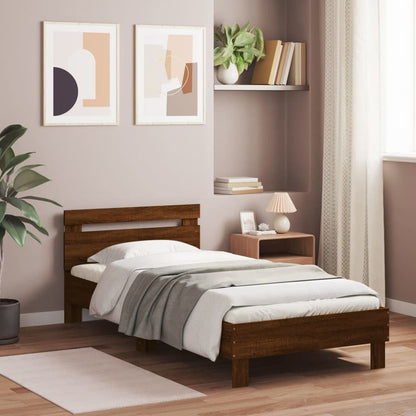 Bed Frame with LED without Mattress Brown Oak 100 x 200 cm