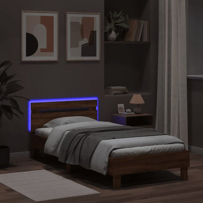 Bed Frame with LED without Mattress Brown Oak 100 x 200 cm