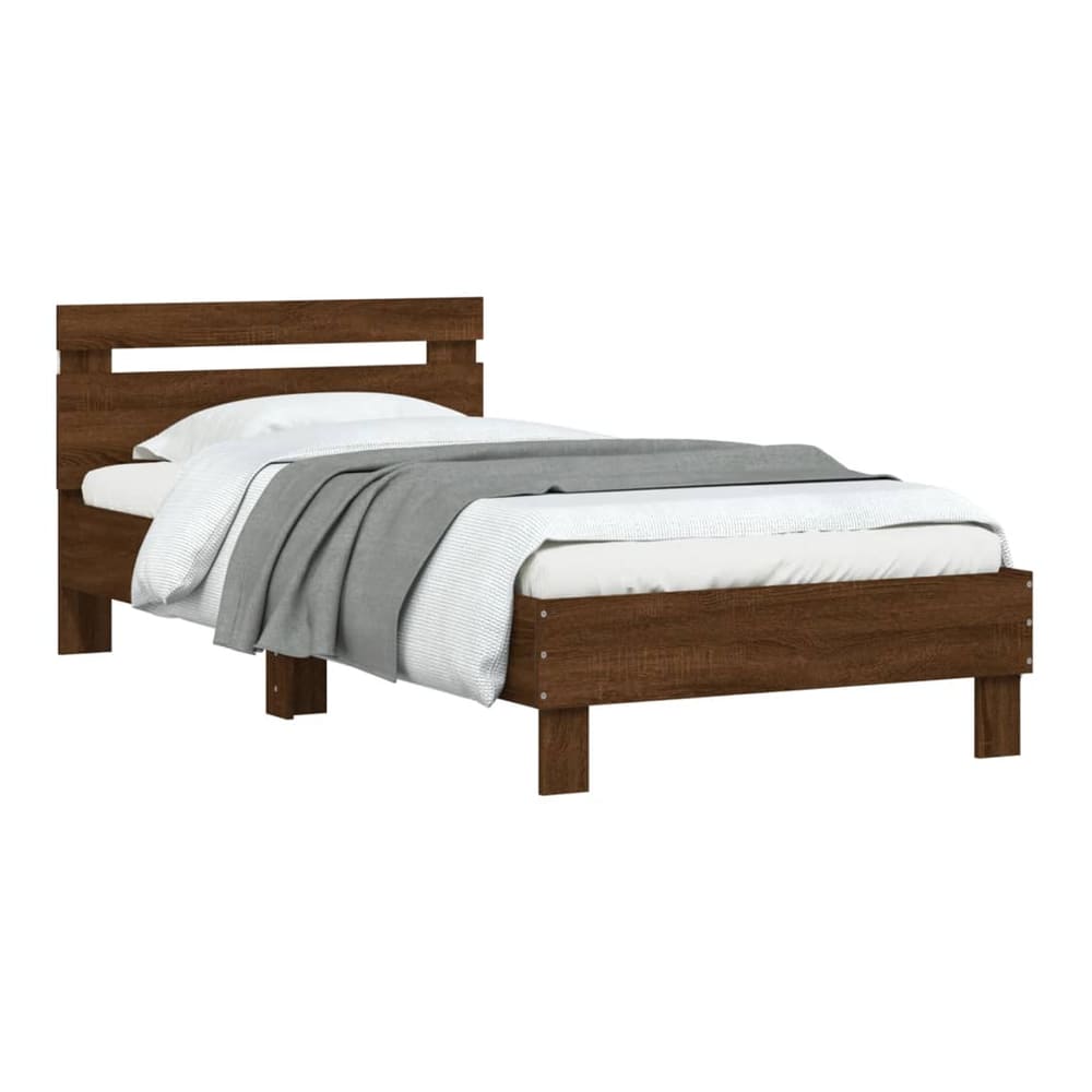 Bed Frame with LED without Mattress Brown Oak 100 x 200 cm
