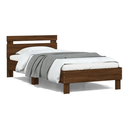 Bed Frame with LED without Mattress Brown Oak 100 x 200 cm