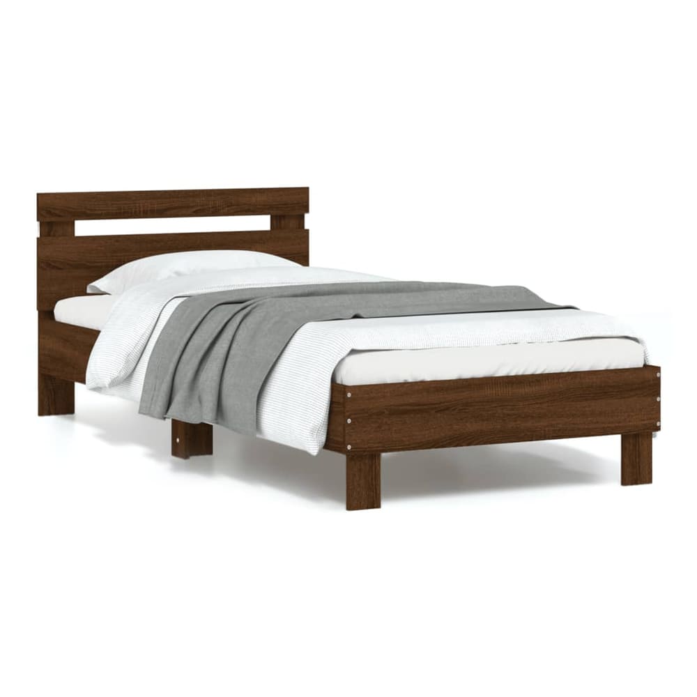 Bed Frame with LED without Mattress Brown Oak 90 x 200 cm