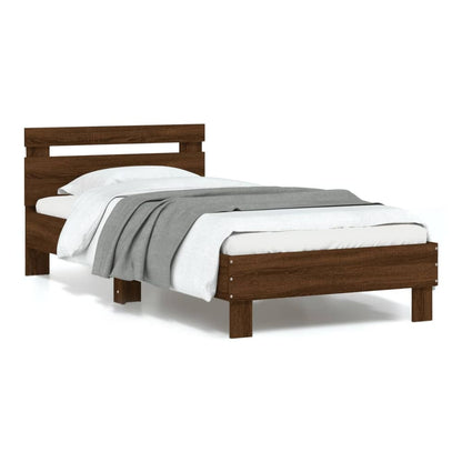 Bed Frame with LED without Mattress Brown Oak 90 x 200 cm