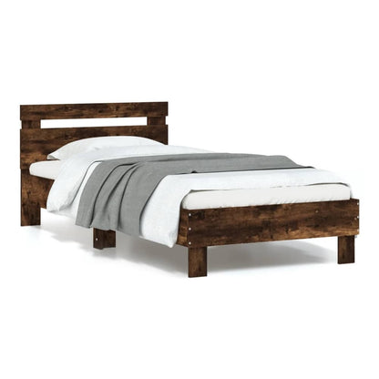 Bed Frame with LED without Mattress Smoked Oak 90 x 190 cm
