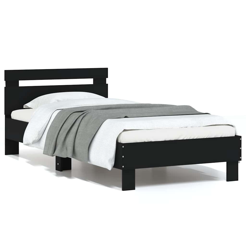 Bed Frame with LED without Mattress Black 75 x 190 cm