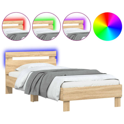 vidaXL Bed Frame without Mattress with LED Lights Sonoma Oak 75x190 cm Small Single 2