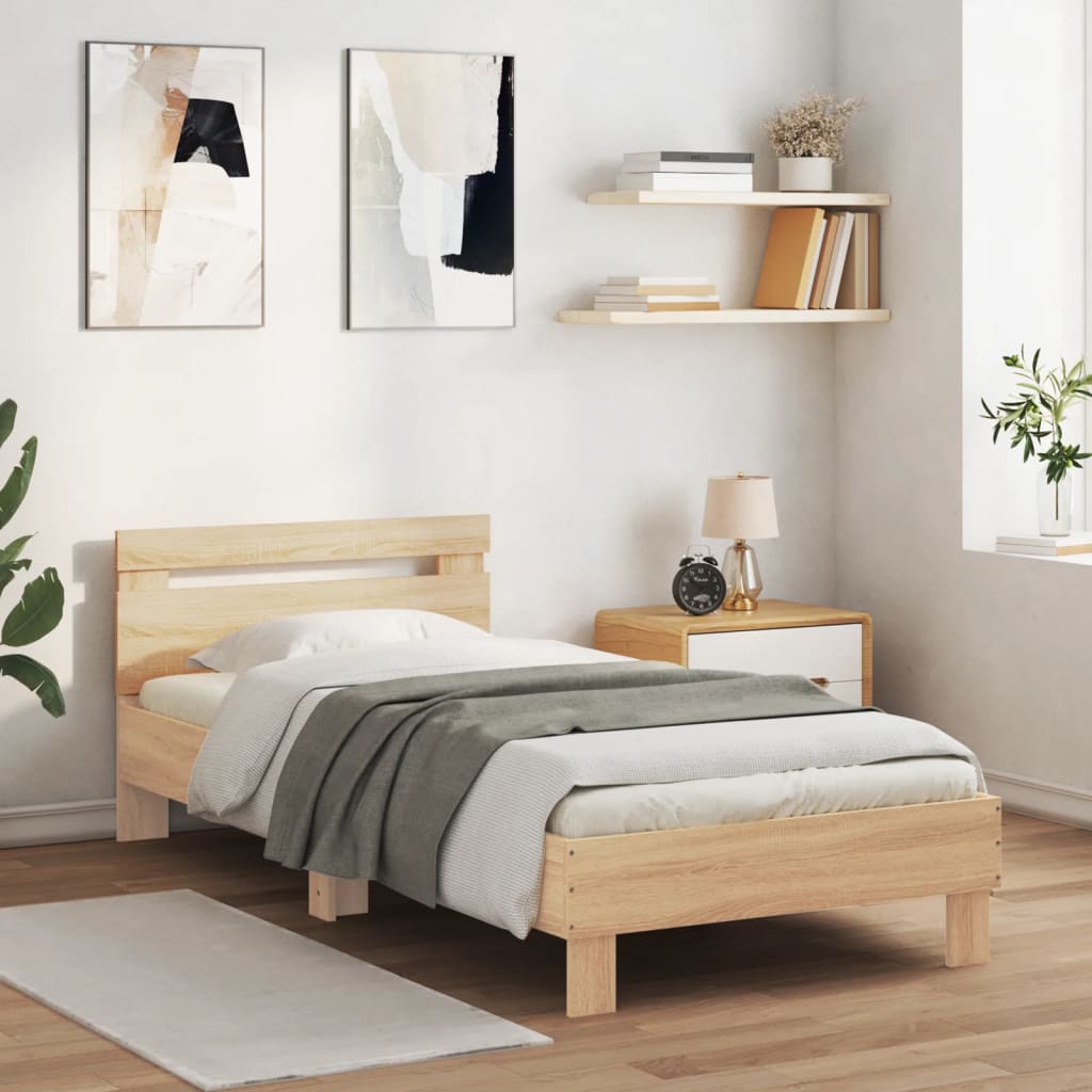 vidaXL Bed Frame without Mattress with LED Lights Sonoma Oak 75x190 cm Small Single 3