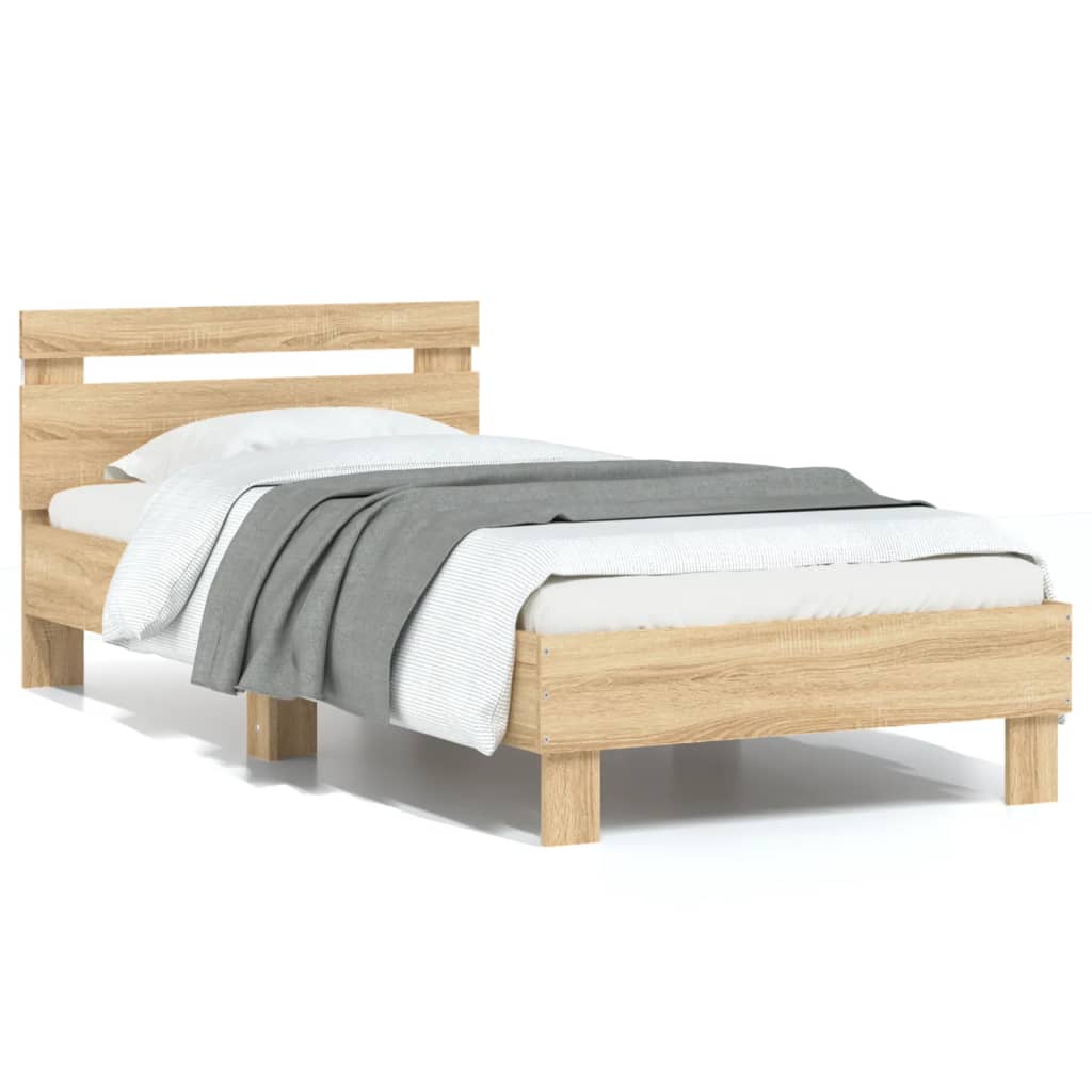 vidaXL Bed Frame without Mattress with LED Lights Sonoma Oak 75x190 cm Small Single 1