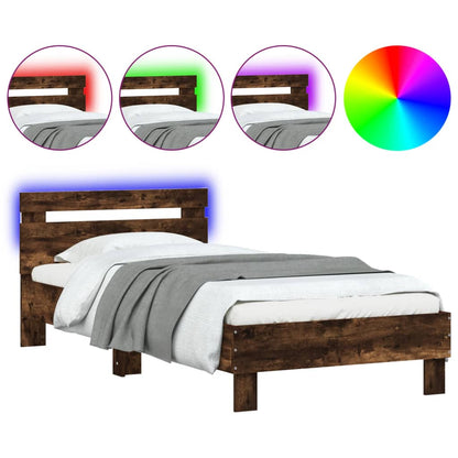 vidaXL Bed Frame without Mattress with LED Lights Smoked Oak 75x190 cm Small Single 2