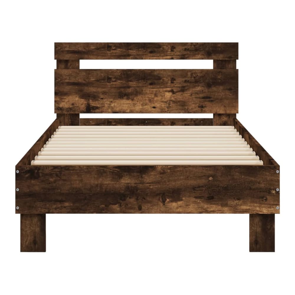 Bed Frame with LED without Mattress Smoked Oak 75 x 190 cm