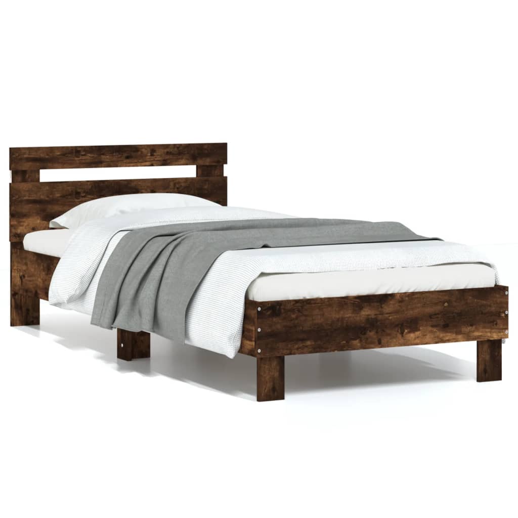 vidaXL Bed Frame without Mattress with LED Lights Smoked Oak 75x190 cm Small Single 1