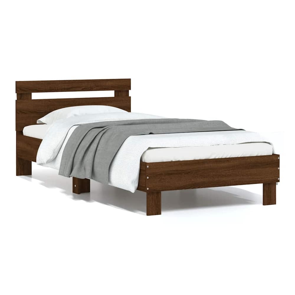 Bed Frame with LED without Mattress Brown Oak 75 x 190 cm