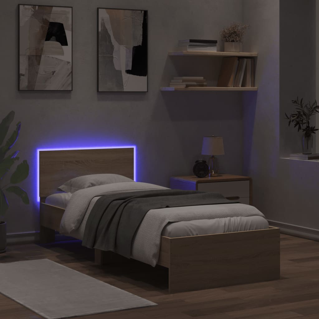 vidaXL Bed Frame without Mattress with LED Lights Sonoma Oak 90x200 cm 4