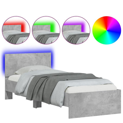 vidaXL Bed Frame without Mattress with LED Lights Concrete Grey 75x190 cm Small Single 2