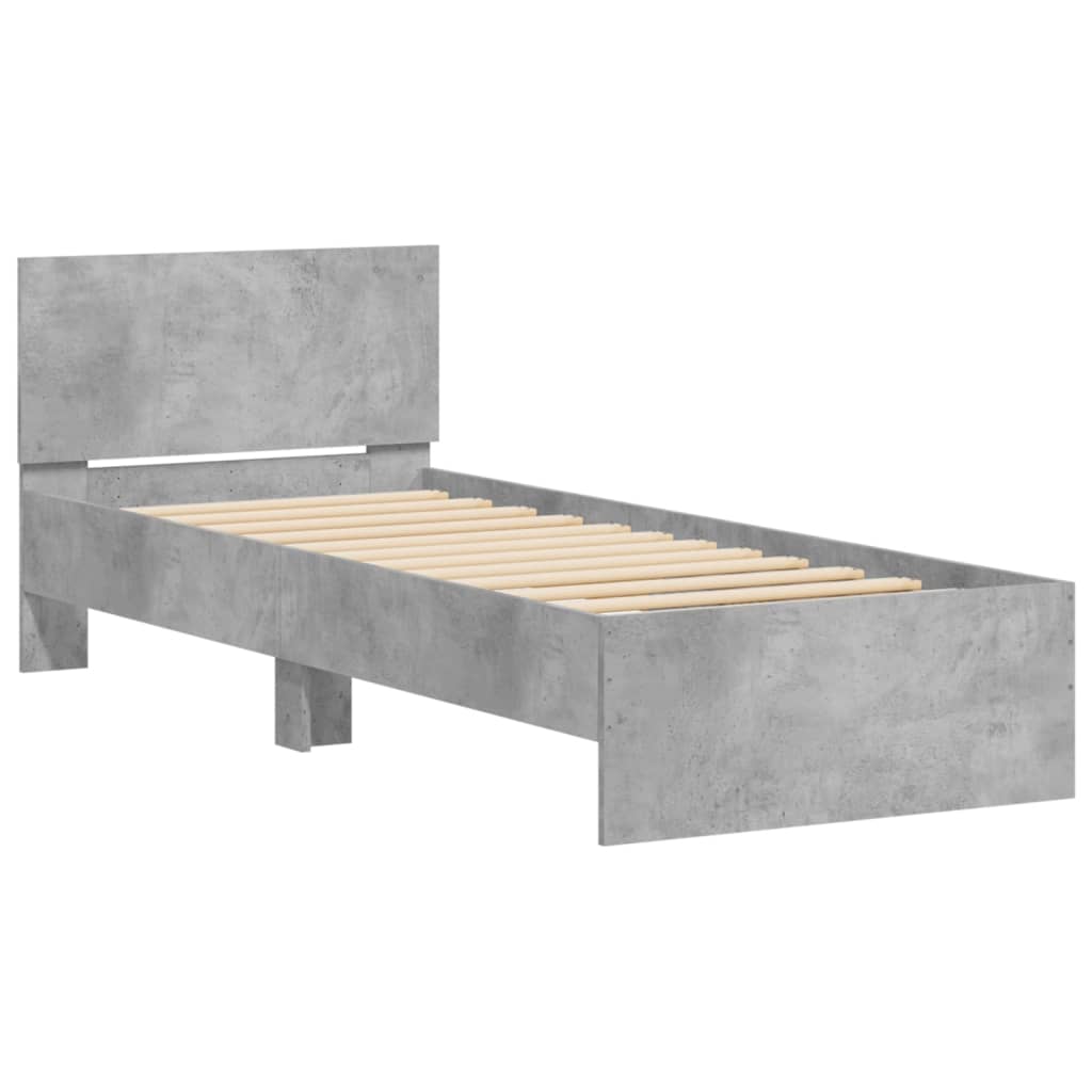 vidaXL Bed Frame without Mattress with LED Lights Concrete Grey 75x190 cm Small Single 3