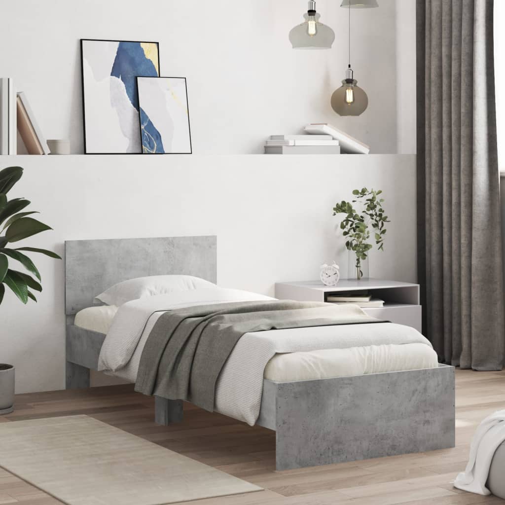 vidaXL Bed Frame without Mattress with LED Lights Concrete Grey 75x190 cm Small Single 4