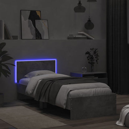 vidaXL Bed Frame without Mattress with LED Lights Concrete Grey 75x190 cm Small Single 5