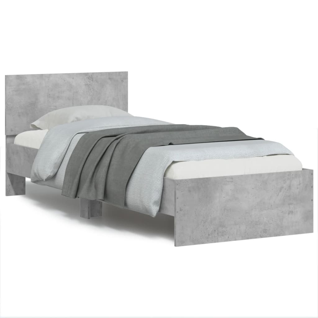 vidaXL Bed Frame without Mattress with LED Lights Concrete Grey 75x190 cm Small Single 1