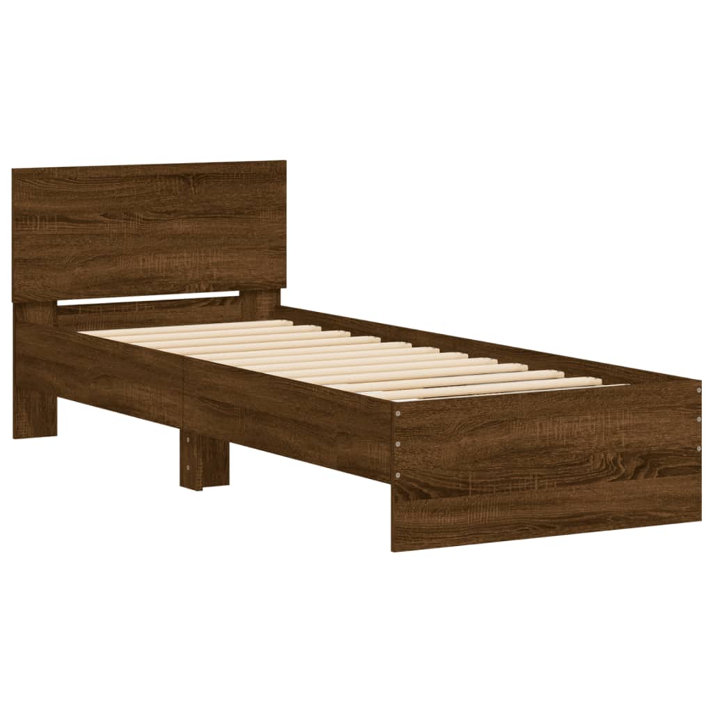 vidaXL Bed Frame without Mattress with LED Lights Brown Oak 75x190 cm Small Single 3