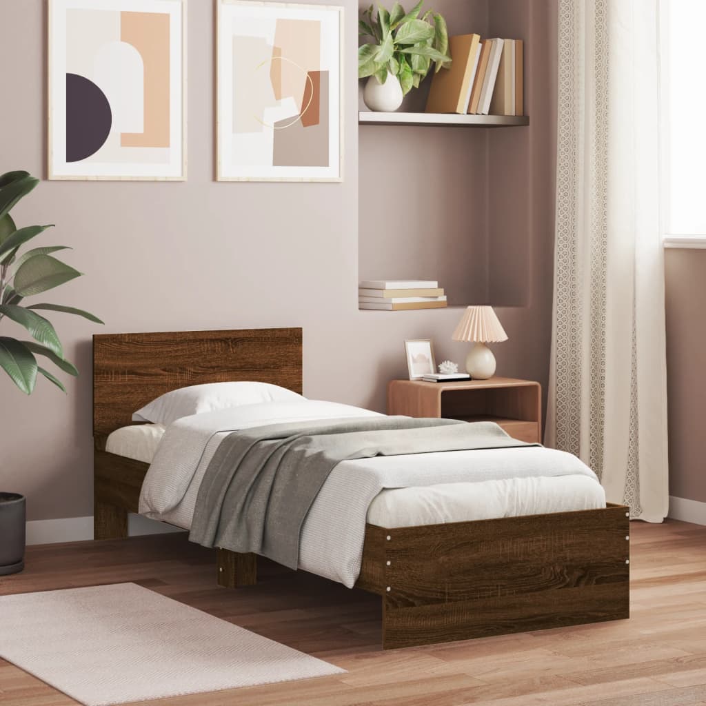 vidaXL Bed Frame without Mattress with LED Lights Brown Oak 75x190 cm Small Single 4
