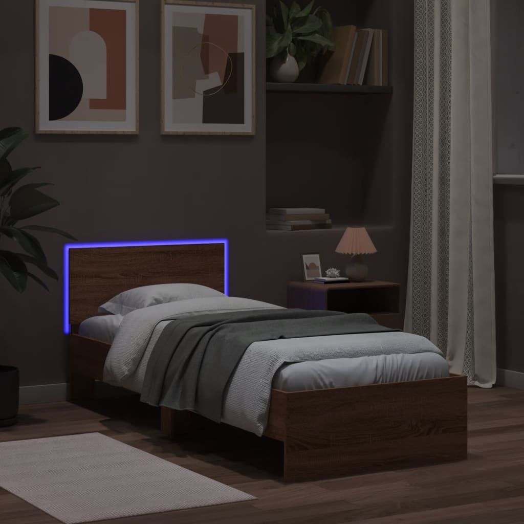 vidaXL Bed Frame without Mattress with LED Lights Brown Oak 75x190 cm Small Single 5
