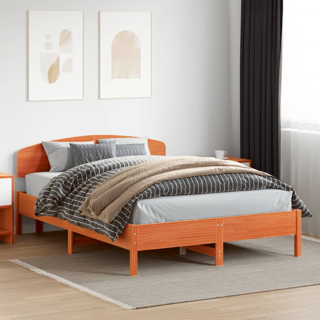 Bed Frame without Mattress Solid Wood Pine Length 200 cm Wax Brown 150 cm
