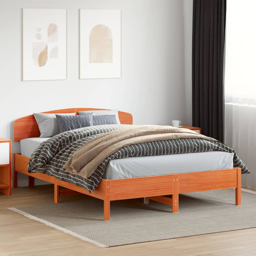 Bed Frame without Mattress Solid Wood Pine Length 200 cm Wax Brown 120 cm