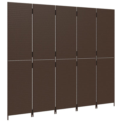 Room Divider 4 Panels Poly Rattan Full Weaving Length 200 cm Brown 245 cm