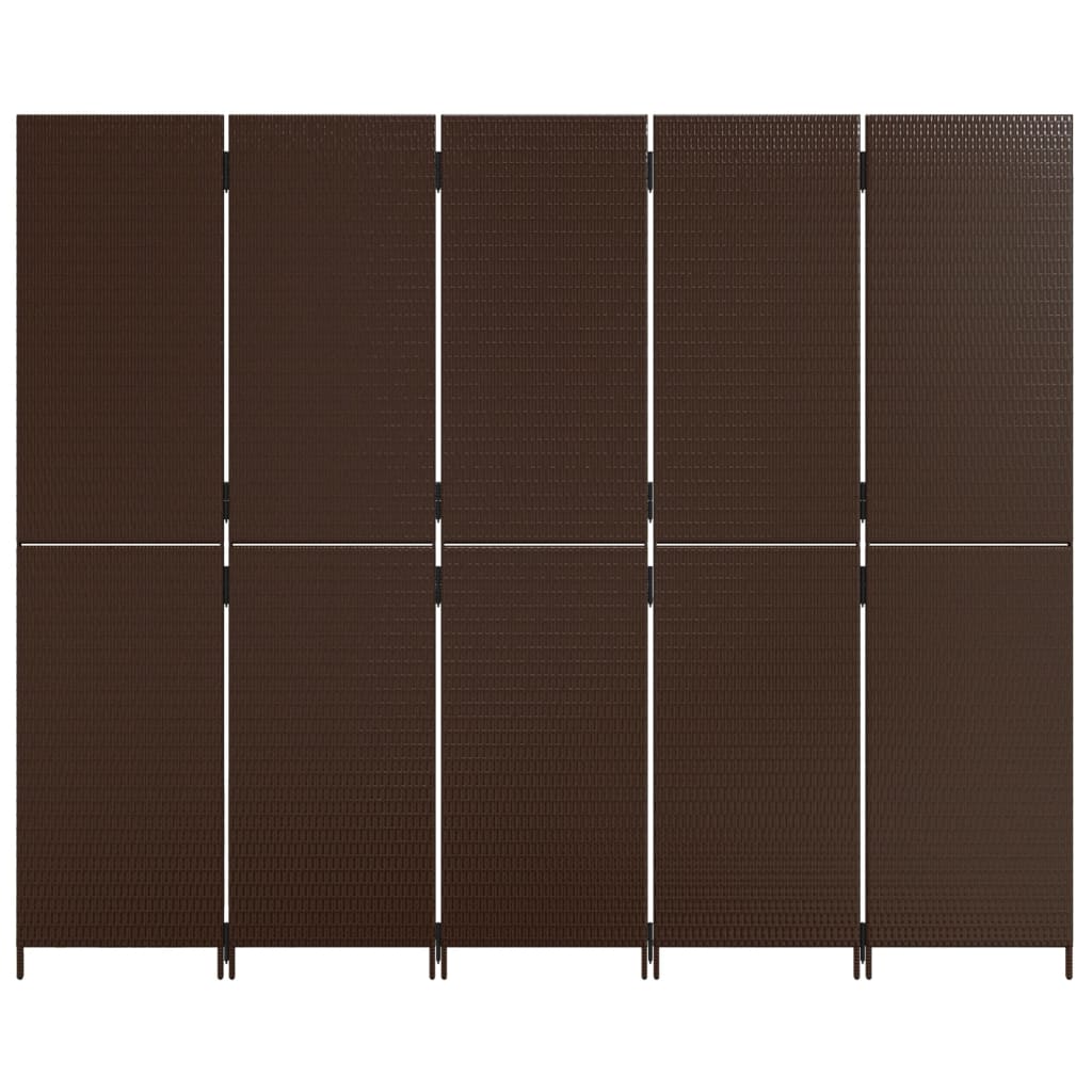 Room Divider 4 Panels Poly Rattan Full Weaving Length 200 cm Brown 245 cm