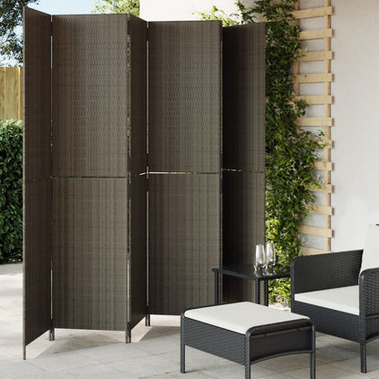 Room Divider 4 Panels Poly Rattan Full Weaving Length 200 cm Grey 294 cm