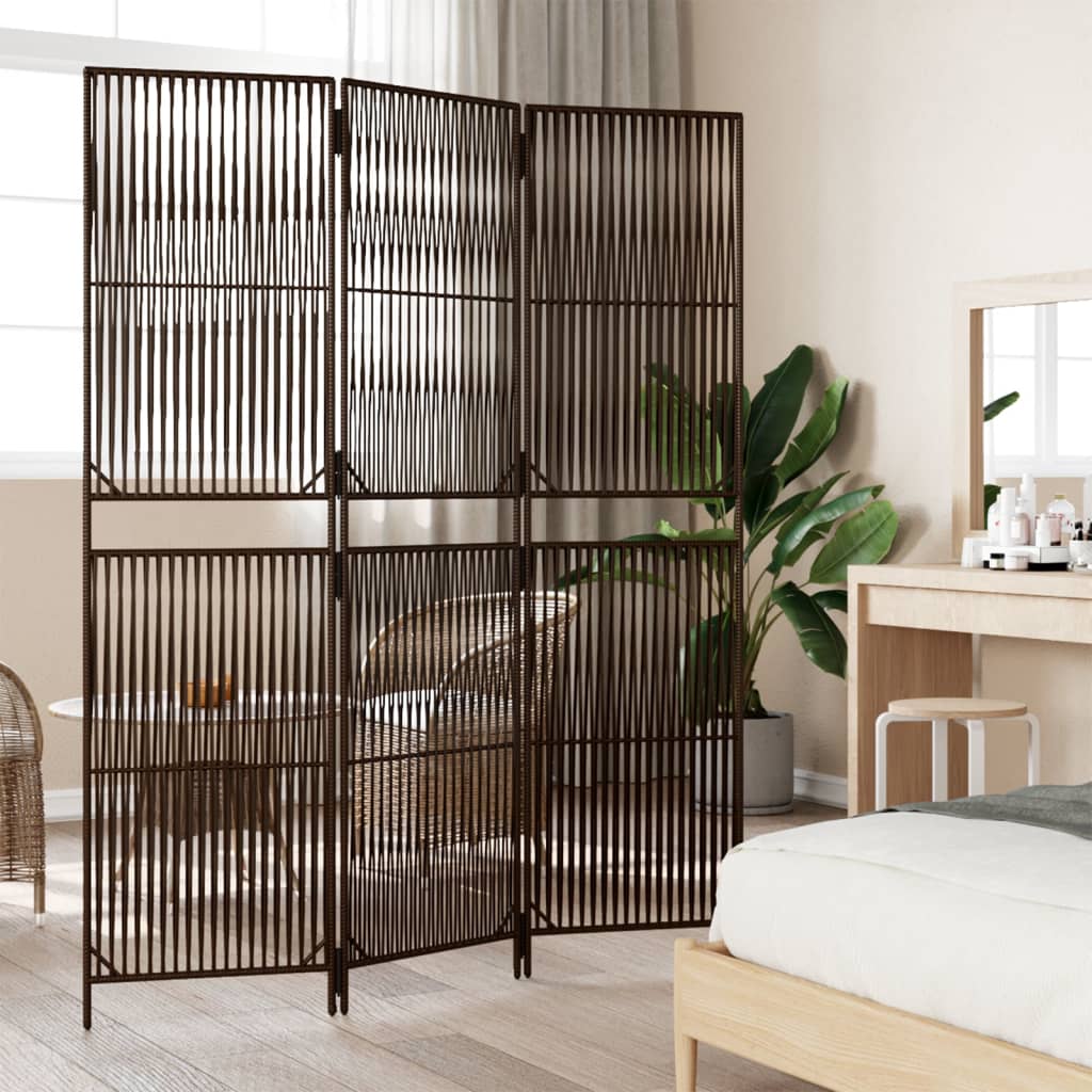 vidaXL Room Divider 3 Panels Brown Poly Rattan 3