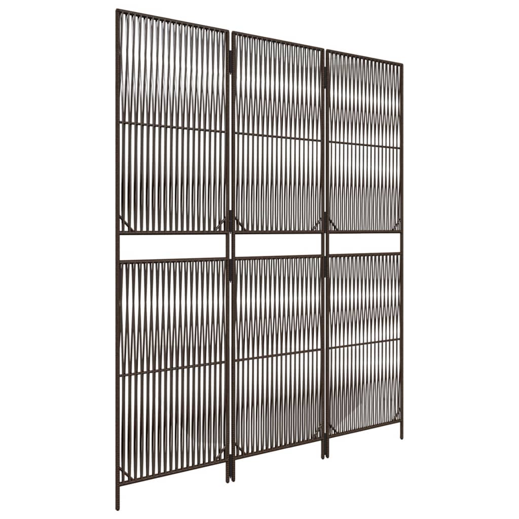 vidaXL Room Divider 3 Panels Brown Poly Rattan 4