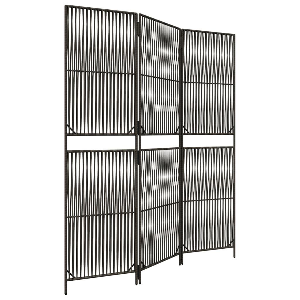 vidaXL Room Divider 3 Panels Grey Poly Rattan 2