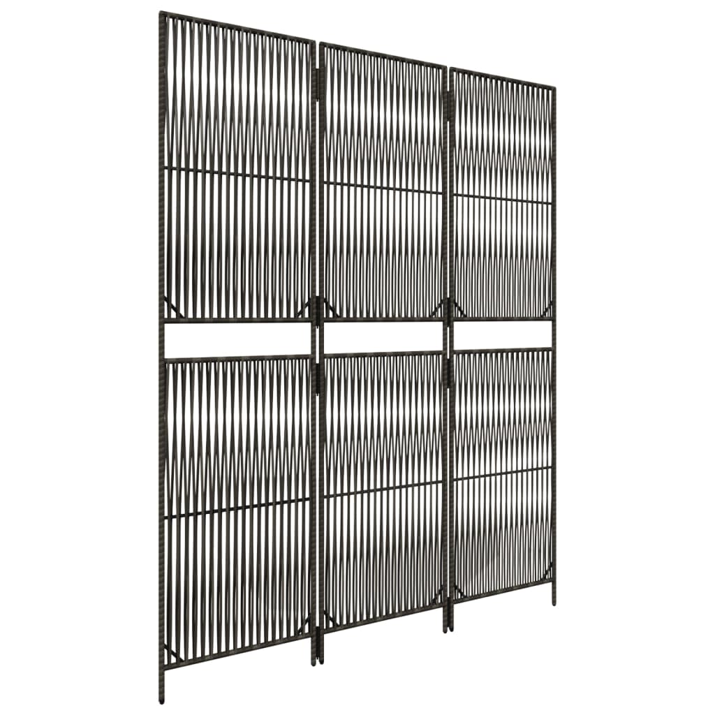 vidaXL Room Divider 3 Panels Grey Poly Rattan 4