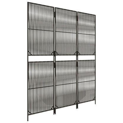 vidaXL Room Divider 3 Panels Grey Poly Rattan 4