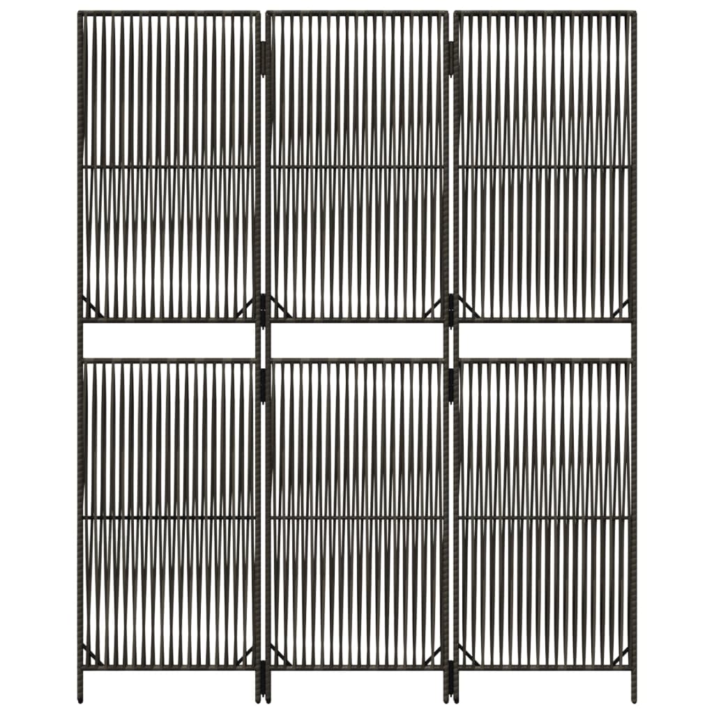vidaXL Room Divider 3 Panels Grey Poly Rattan 5