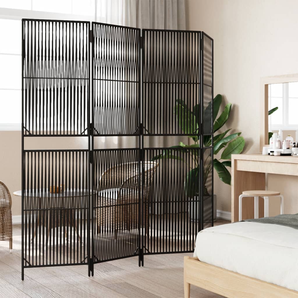 vidaXL Room Divider 4 Panels Black Poly Rattan 3