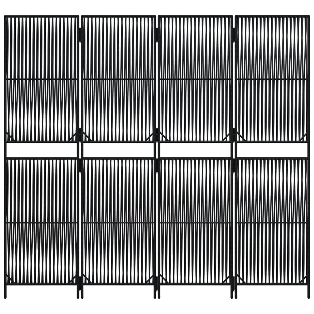 vidaXL Room Divider 4 Panels Black Poly Rattan 5