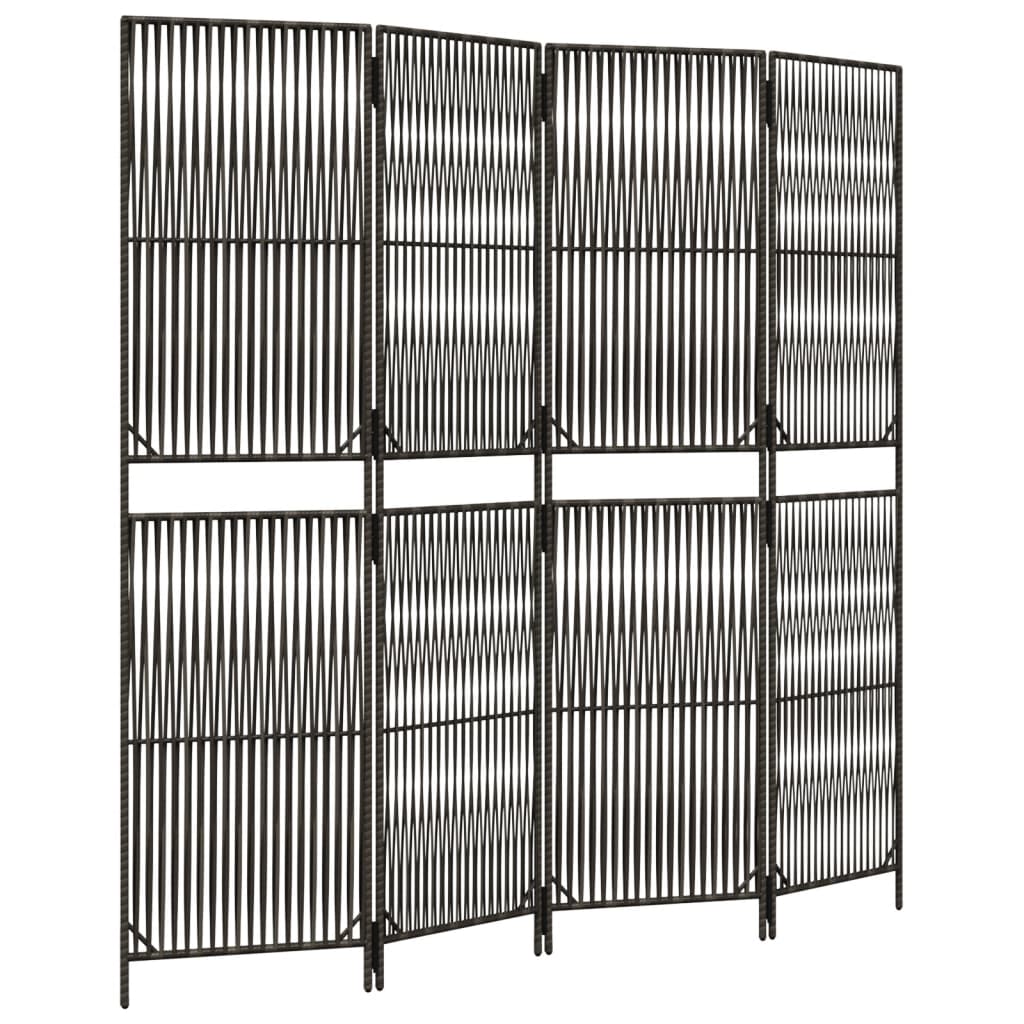 vidaXL Room Divider 4 Panels Grey Poly Rattan 2
