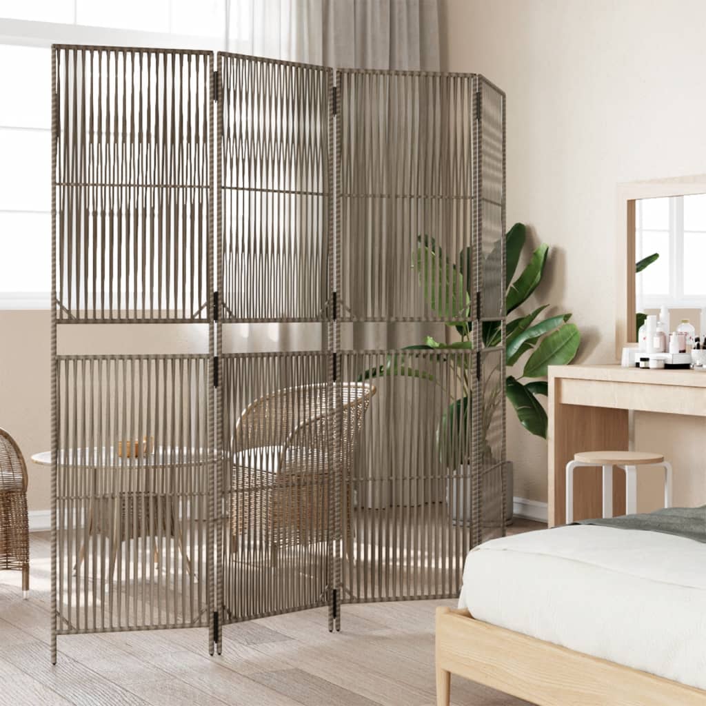 vidaXL Room Divider 4 Panels Grey Poly Rattan 3