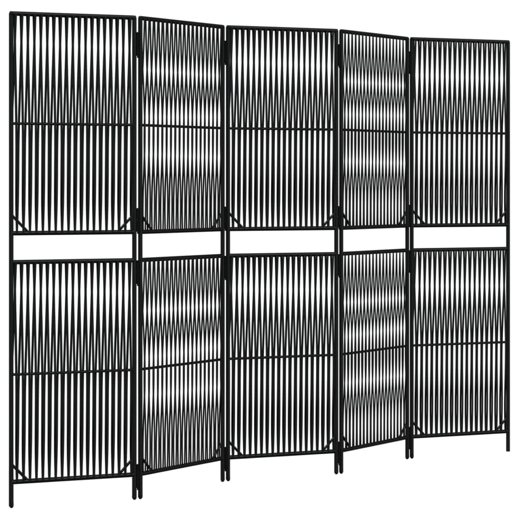 vidaXL Room Divider 5 Panels Black Poly Rattan 2