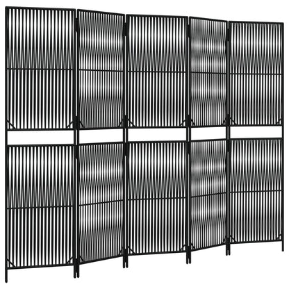 vidaXL Room Divider 5 Panels Black Poly Rattan 2