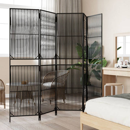 vidaXL Room Divider 5 Panels Black Poly Rattan 3
