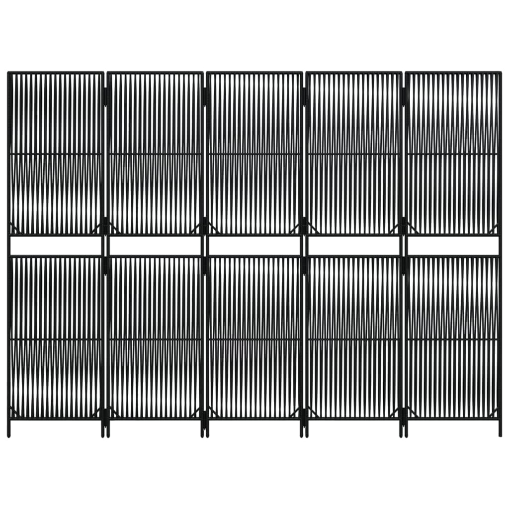 vidaXL Room Divider 5 Panels Black Poly Rattan 5
